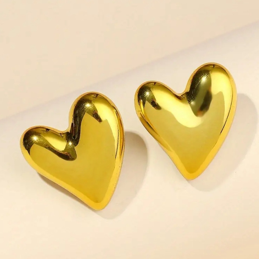 Gold Heart Stud Earrings